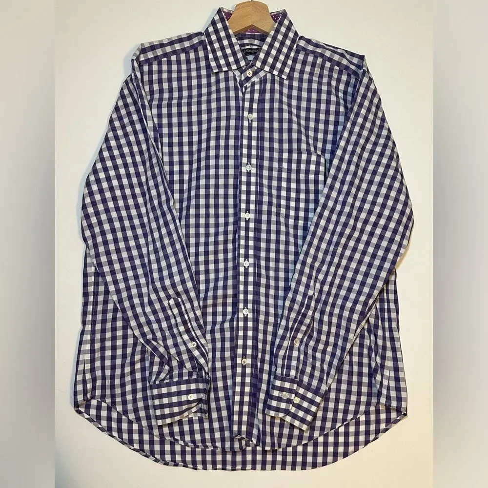 J. McLaughlin Purple White Gingham Plaid Button-Down Long Sleeve Shirt Men's MED